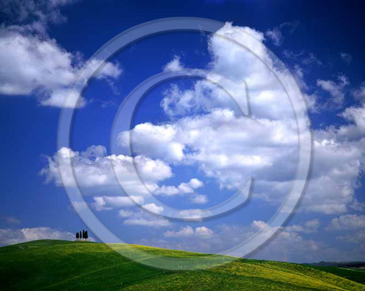 2002 - Landscapes of field of bead with white clouds in Orcia valley