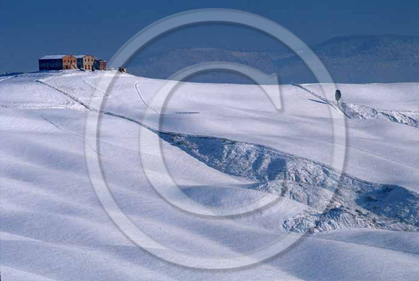 2004 - Landscapes of farm with snow in winter, Mucigliani place, near Asciano village, 8 miles south province of Siena.