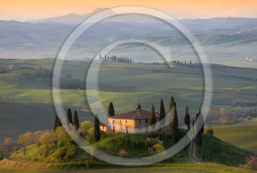 2006 - Landscapes of farm and cipress on early morning in spring, near Pienza village, 22 miles south province of Siena.