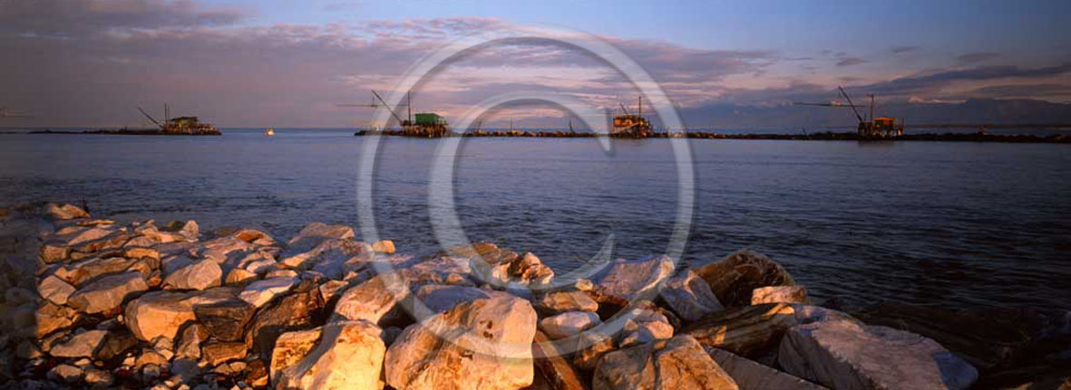 2000 - Panoramic view of Arno river on surise in summer, Tirreno sea, Etrurian coast, 12 miles east the province of Pisa.