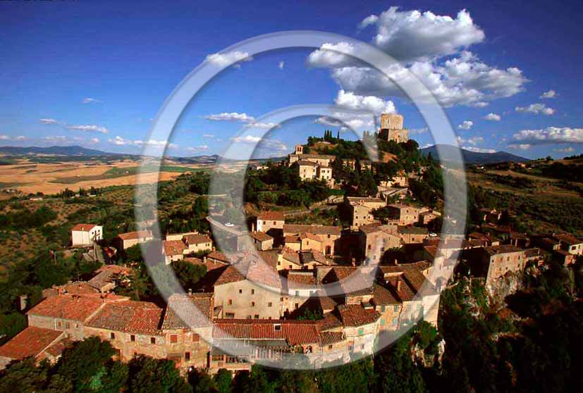 2001 - Aerial view of Catiglione D' Orcia and village, Orcia Valley, 35 miles south the province of Siena.