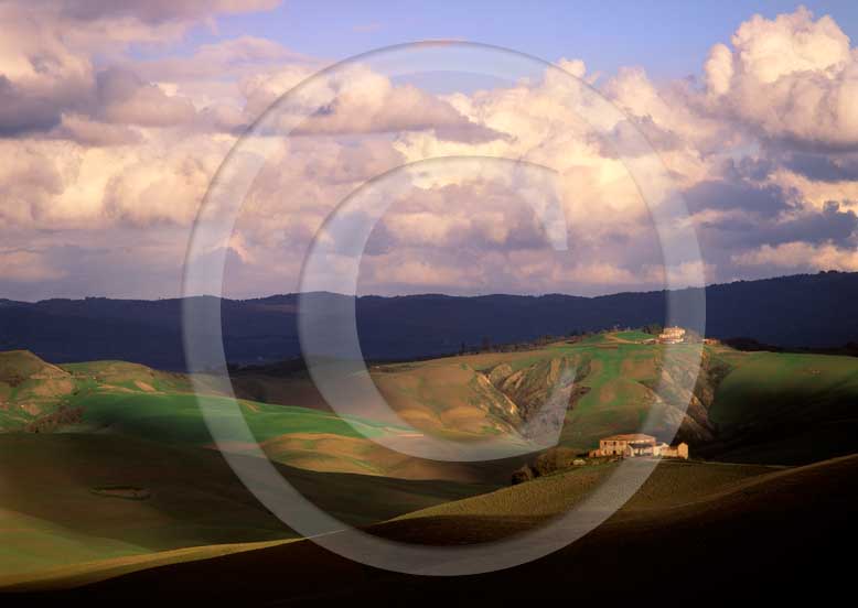  2002 - Landscapes of farm before sunset in autumn, Mucigliani place, near Taverne village, Crete Senesi land, 8 miles south province of Siena.