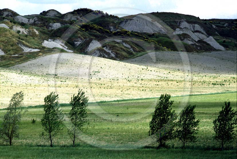 1984 - Landscapes of the Crete Senesi land in spring, near Taverne village, 8 miles south the province of Siena.