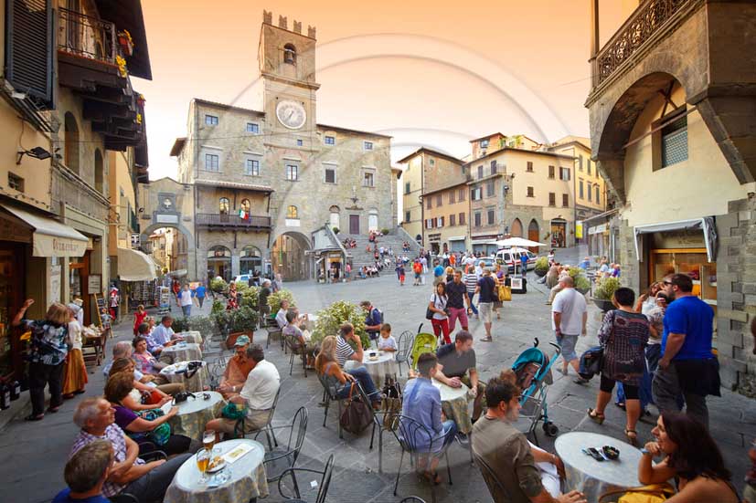 2013 - View of the main square of Cortona village in Valdichiana valley.