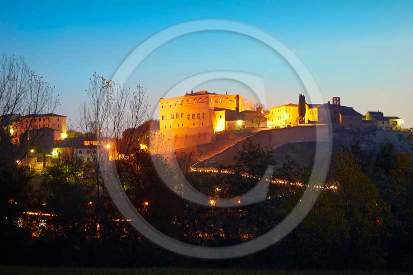 2013 - Nigh view of the castle and village of san Giovanni D' Asso in Crete Senesi land.