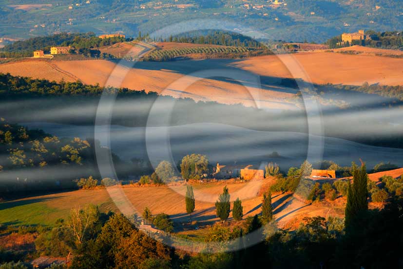 2013 - View at sunrise with fog of Orcia valley near Castelmuzio village.