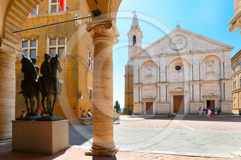 2013 - View of the main square of Pienza village with the Cathedral in Orcia valley.