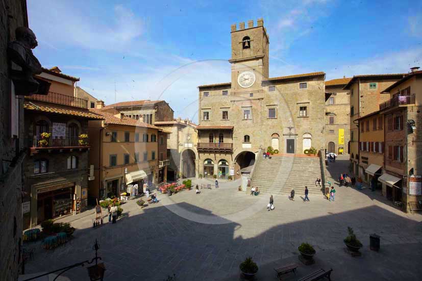 2009 - A view of the main square of Cortona medieval village with the Council Palace on background, Val di Chiana valley, 21 miles east Arezzo province.  			
  			