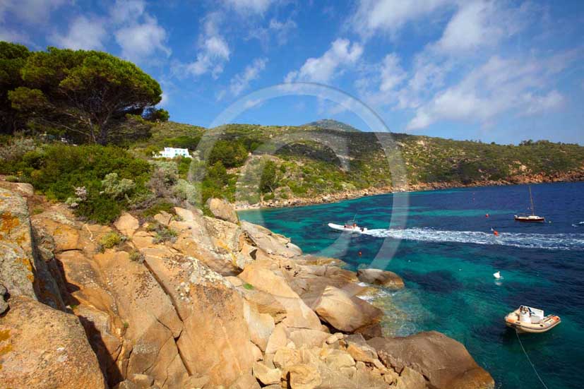 2009 - View of the coast of Caldane beach of Isle of Giglio on summer, Maremma land, 80 miles south the province of Grosseto.