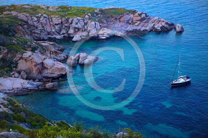 2009 - View of the coast of Arenella beach of Isle of Giglio on summer, Maremma land, 80 miles south the province of Grosseto.