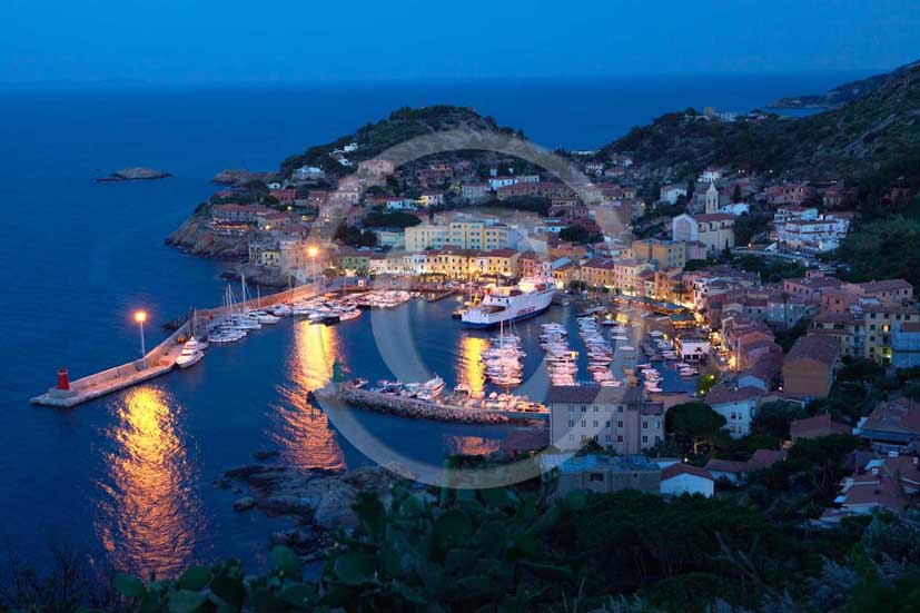 2009 - Night view of the port of Isle of Giglio on summer, Maremma land, 80 miles south the province of Grosseto.