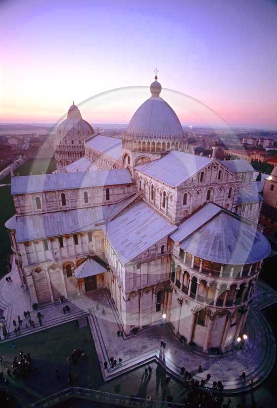 2002 - Night high view of the cathedral of Pisa town on sunset.