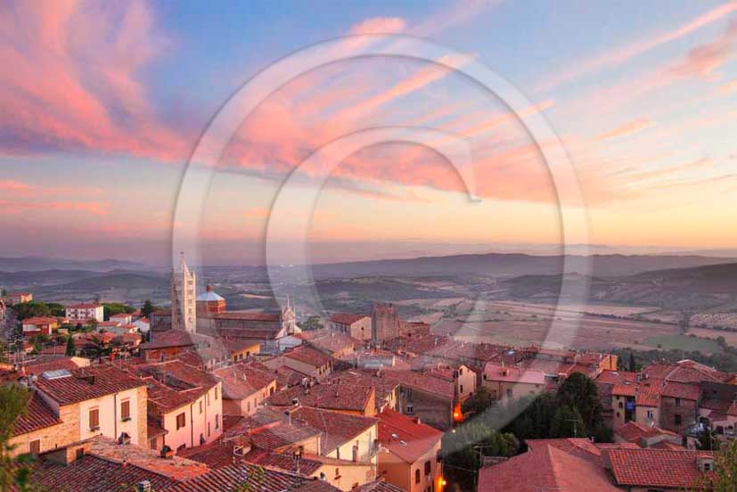 2011 - View on sunset of the cathedral of the Massa Marittima village in Maremma land.