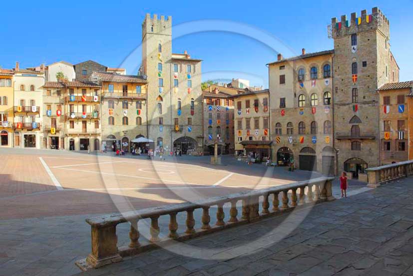 2011 - View of the main square and the buildings in Piazza Grande of the town of Arezzo.